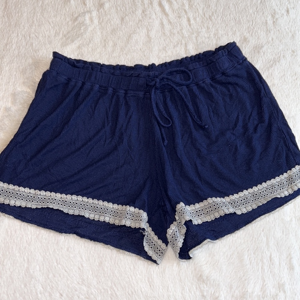 XS Aerie Stretchy navy blue lace trim viscose pajama shorts